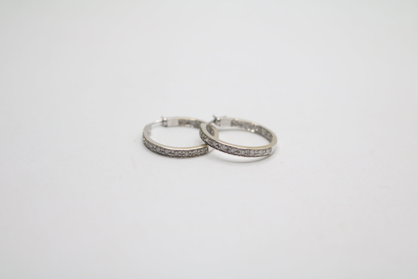 14K White Gold Hoop Diamond Earrings (4.5 Grams) (Clearance!!!)