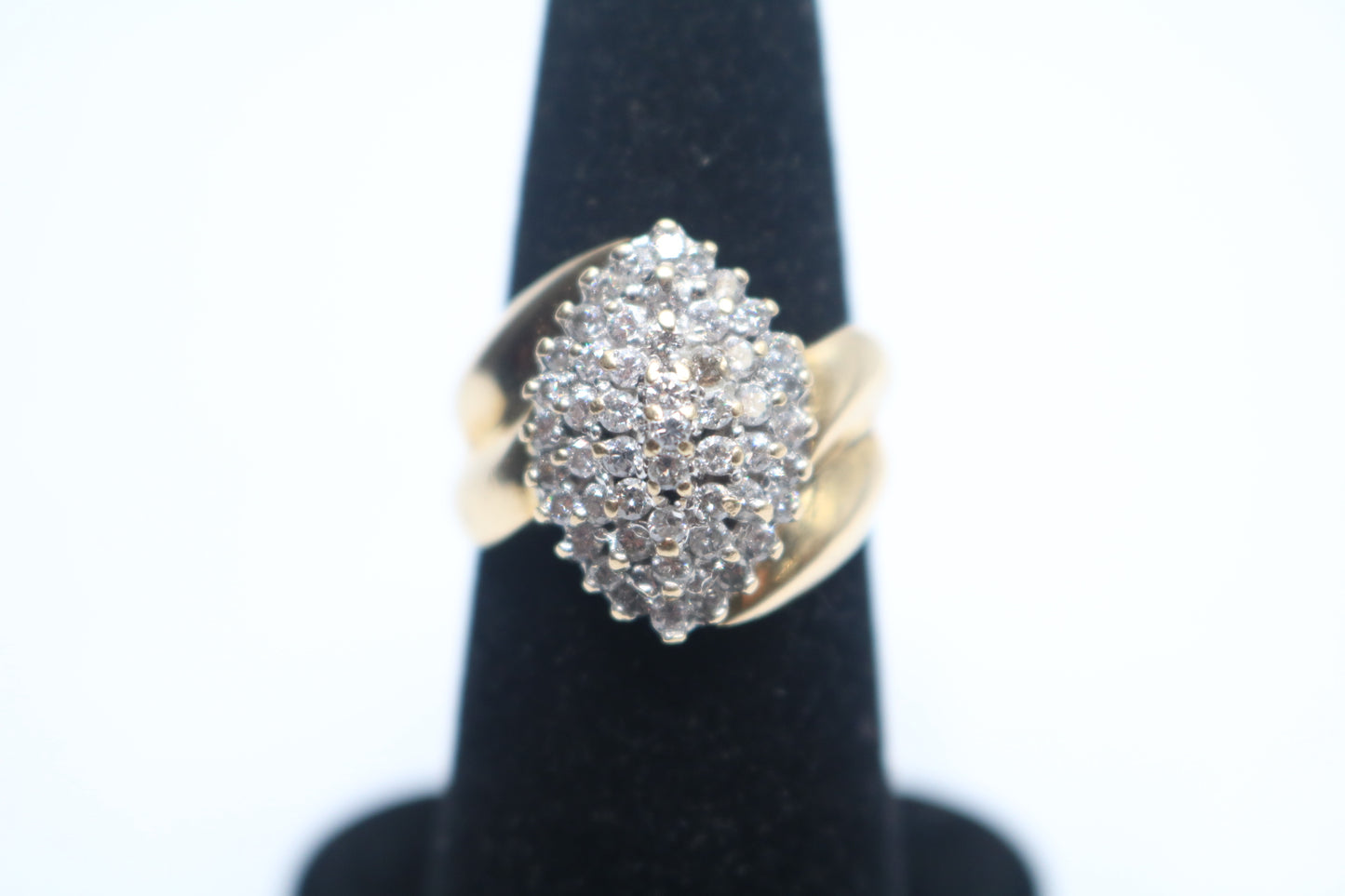 14K Yellow Gold Diamond Cluster Cocktail Ring (Size 7)