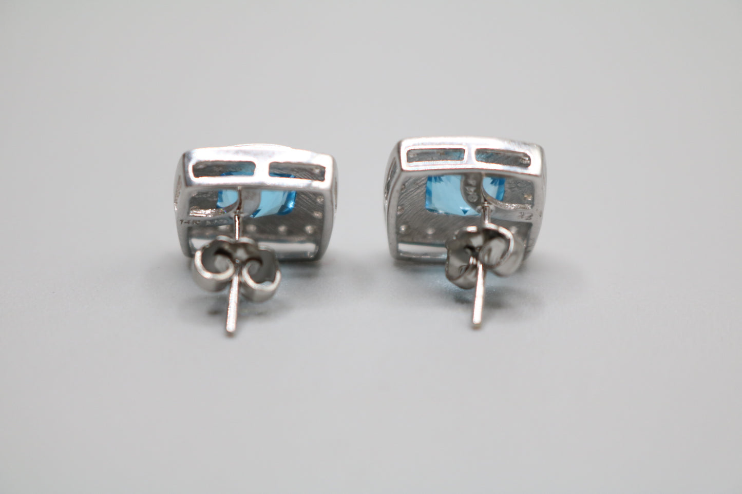 14K White Gold Cushion Cut Topaz and Diamond Earrings