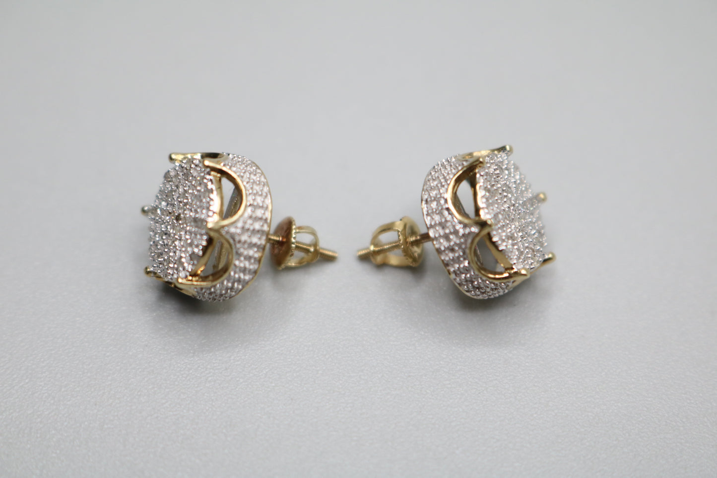 10K 2 Tone Gold Diamond Diamond Crown Stud Earrings