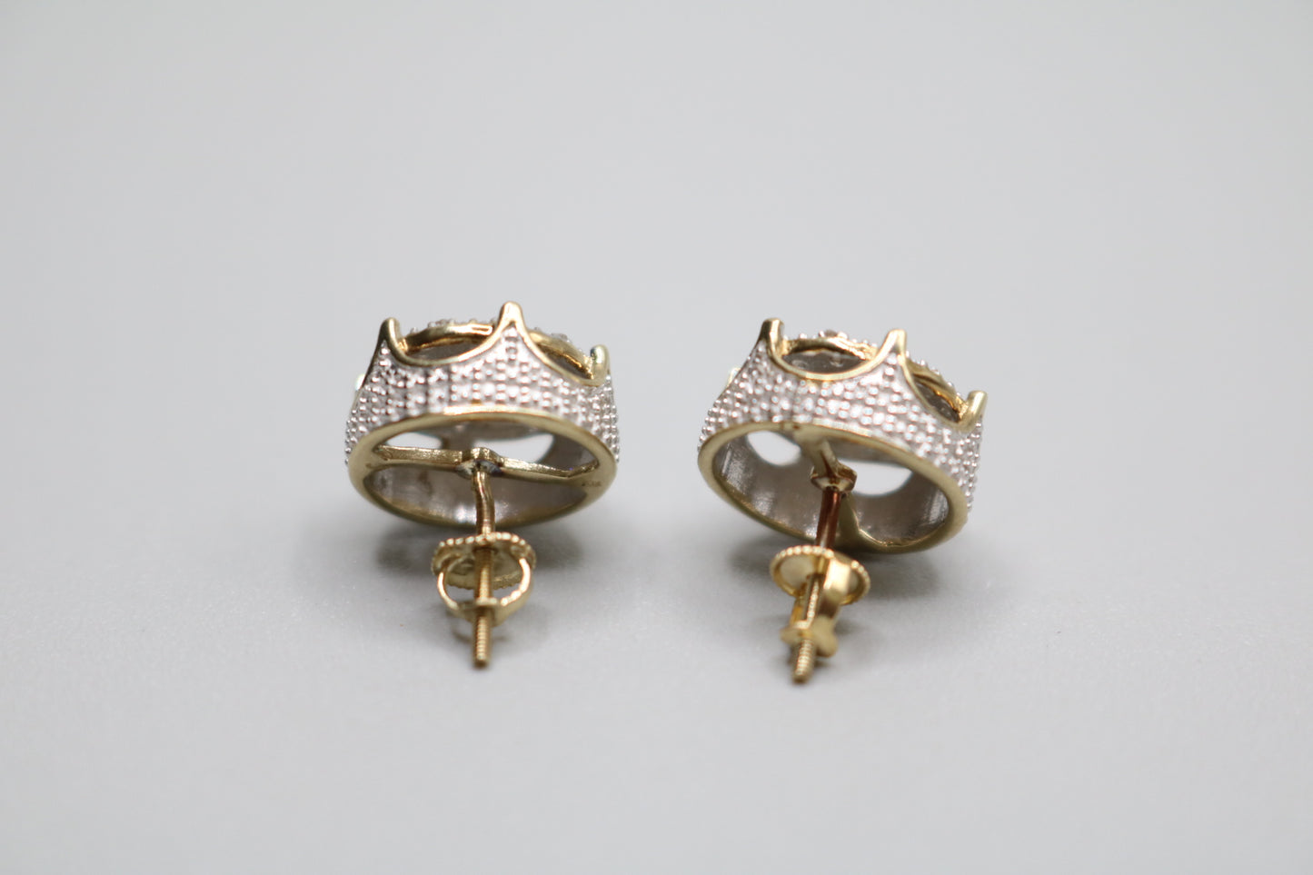 10K 2 Tone Gold Diamond Diamond Crown Stud Earrings