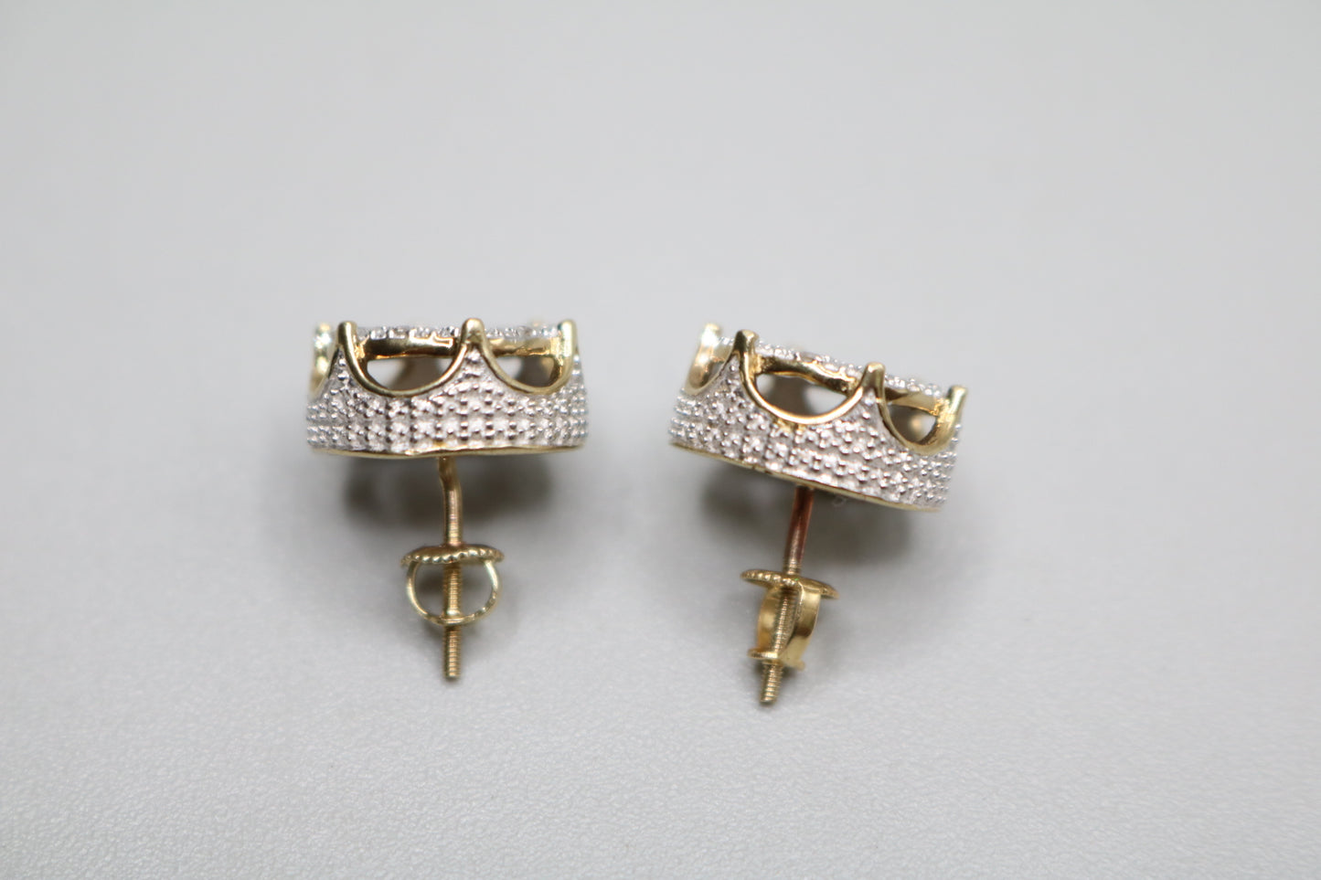 10K 2 Tone Gold Diamond Diamond Crown Stud Earrings