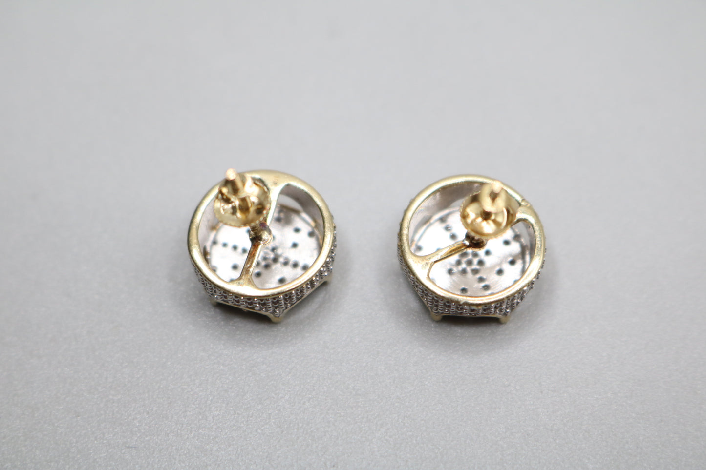 10K 2 Tone Gold Diamond Diamond Crown Stud Earrings