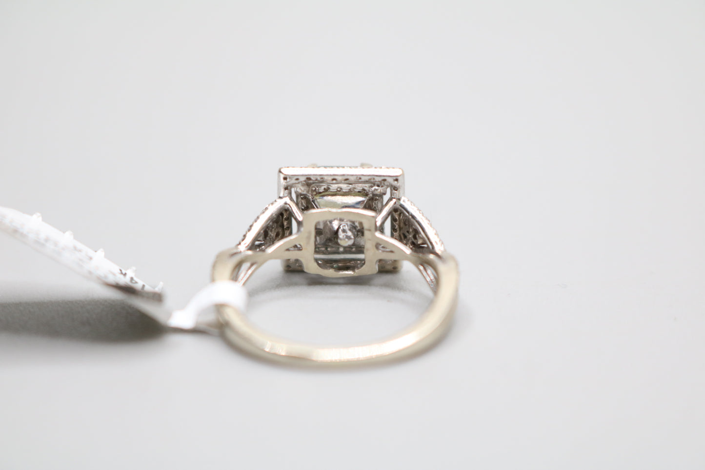 14K White Gold Classic Asscher Cut Emerald Square Ring W/ Surrounding Diamonds (Size 4 3/4)