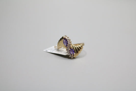 14K Yellow Gold Fancy Bypass Purple Tourmaline Ring (Size 8 1/4)