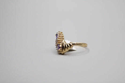 14K Yellow Gold Fancy Bypass Purple Tourmaline Ring (Size 8 1/4)
