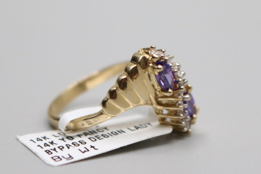 14K Yellow Gold Fancy Bypass Purple Tourmaline Ring (Size 8 1/4)