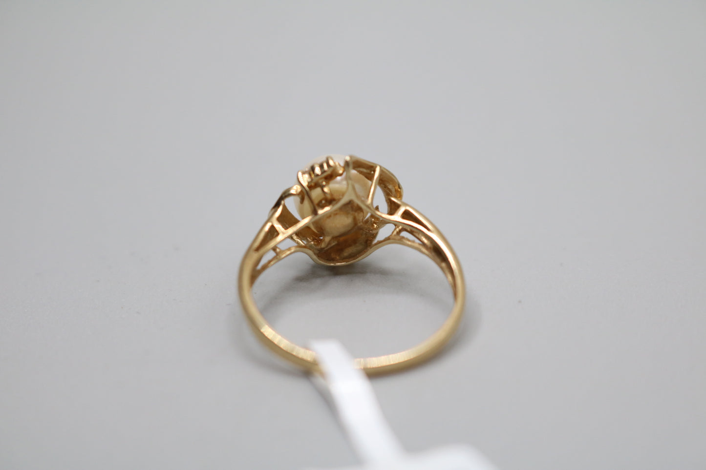 14K Yellow Gold Fancy Vintage Pearl Diamond Ring (Size 7 3/4)