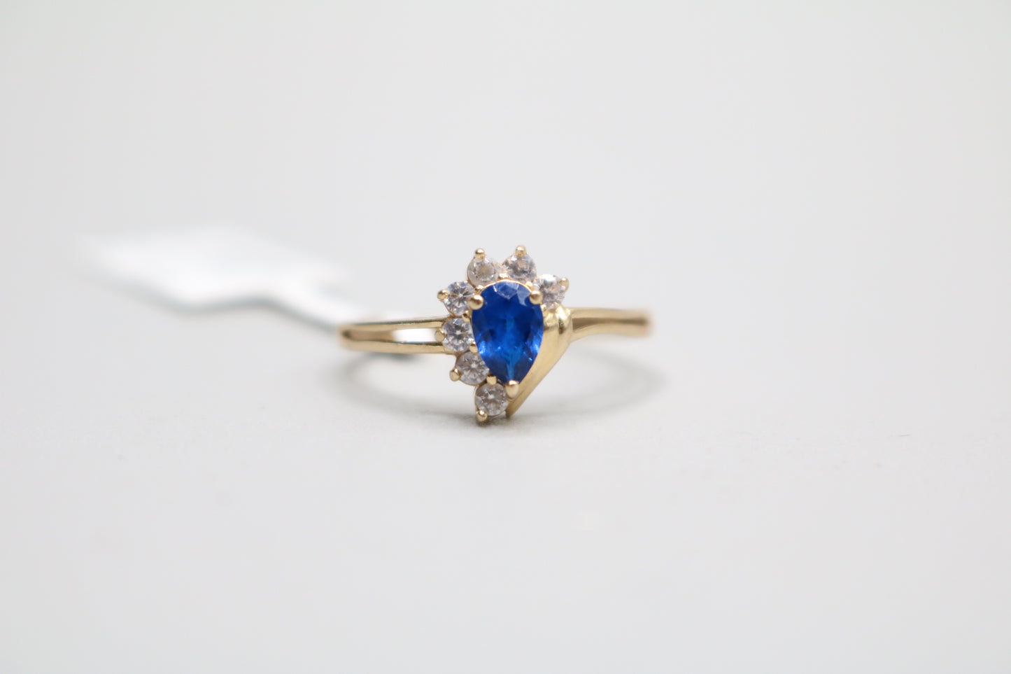 14K Yellow Gold Blue Topaz & Clear Stone Engagement Ring (Size 6 3/4)