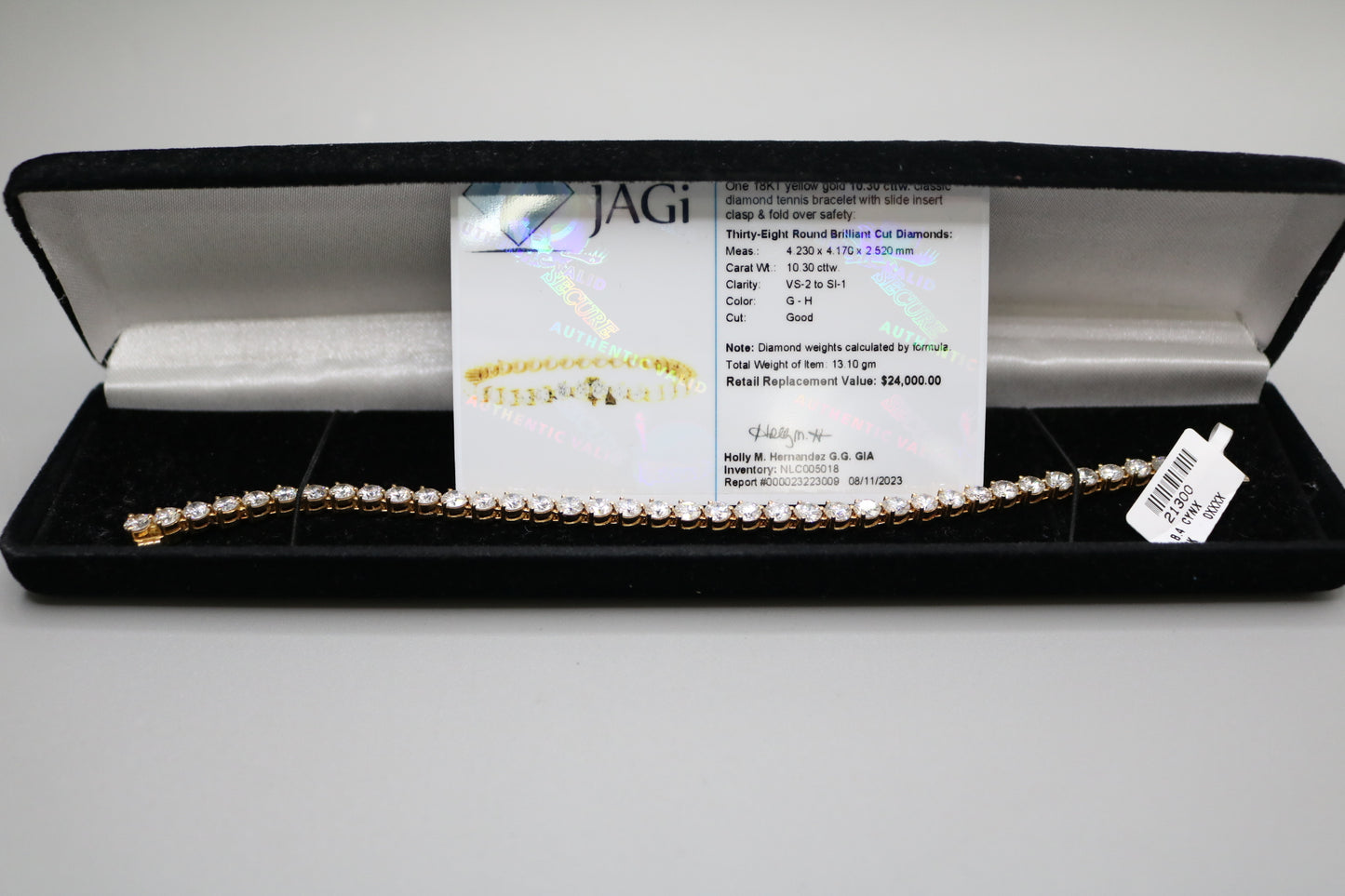 18K Yellow Gold Classic Diamond Tennis Bracelet (10.30 CTTW) (Local Purchase Only)
