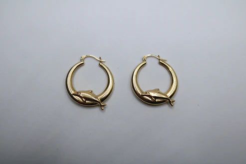 14k Yellow Gold Dolphin Hoop Earring