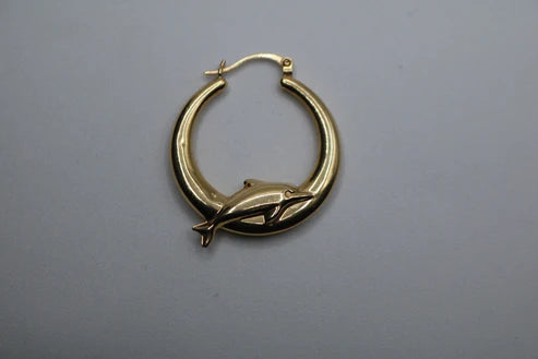 14k Yellow Gold Dolphin Hoop Earring