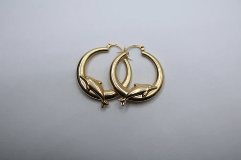 14k Yellow Gold Dolphin Hoop Earring