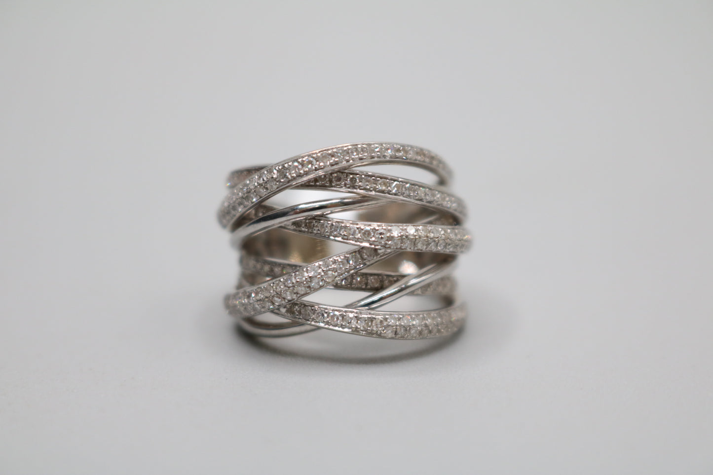 14K White Gold Bypass Ring with Diamonds (1.58 CTW) (Size 6 1/2)
