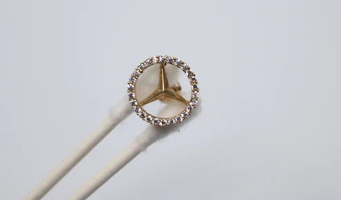 10k Yellow Gold Mercedes Earring With Clear Stones