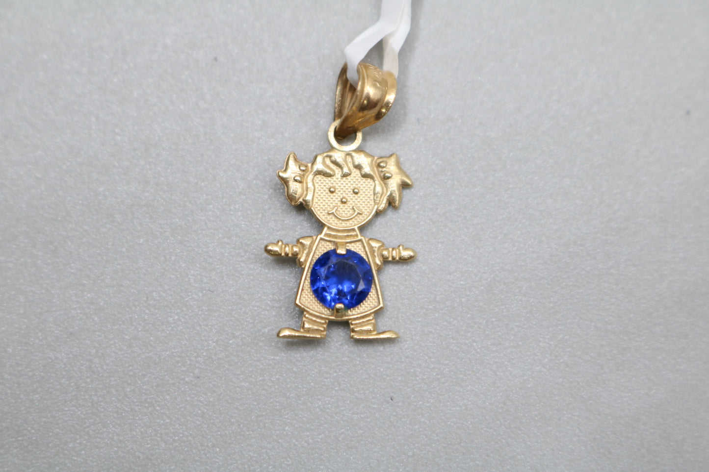 14K Yellow Gold Girl Charm With Blue Sapphire (1.0 Grams)