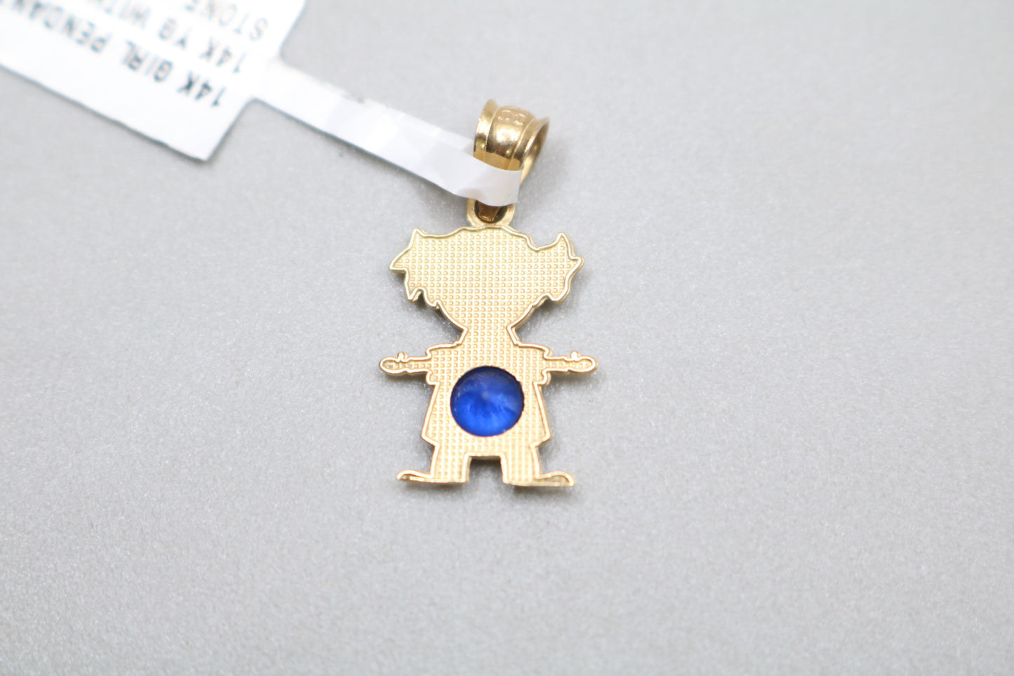 14K Yellow Gold Girl Charm With Blue Sapphire (1.0 Grams)