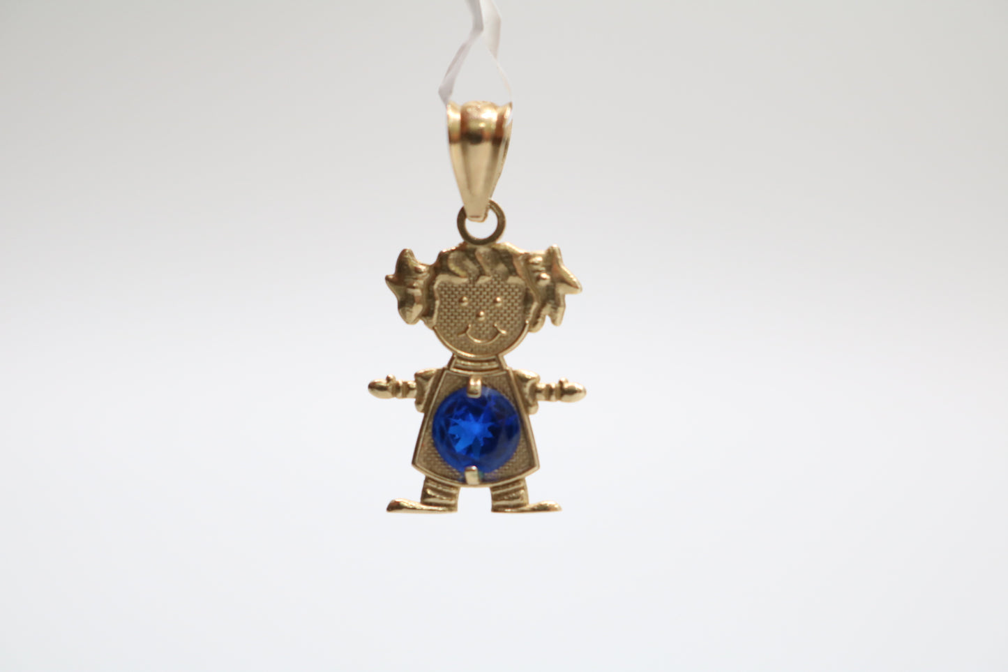 14K Yellow Gold Girl Charm With Blue Sapphire (1.0 Grams)