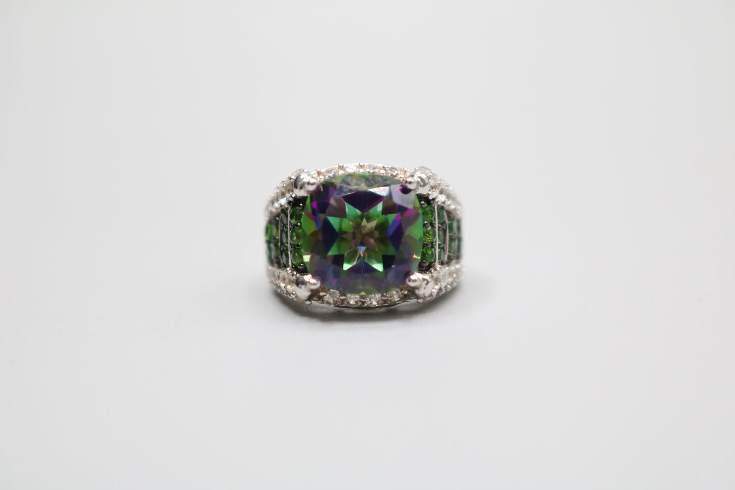 Sterling Silver Multi-Color Halo Ring (Size 4)