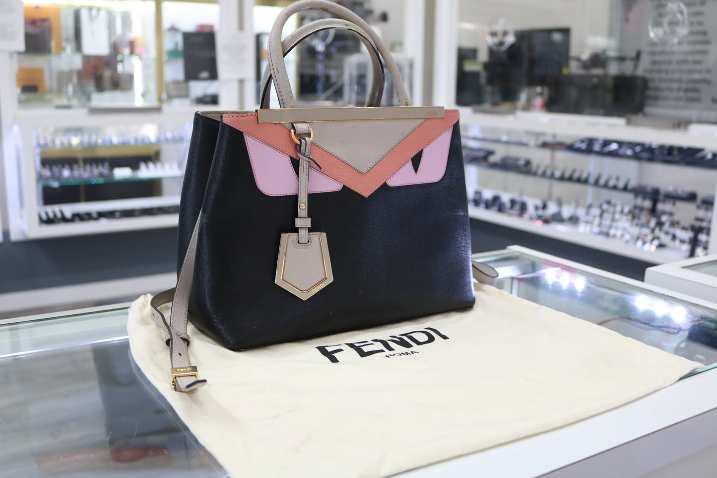 Fendi Monster 2jours Bag Vitello Elite Petite Multicolor Grigio Polvere