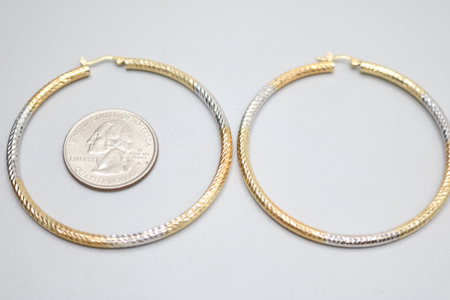 14K 3 Tone Hoop Style Pair Of Earrings (5.0 Grams)