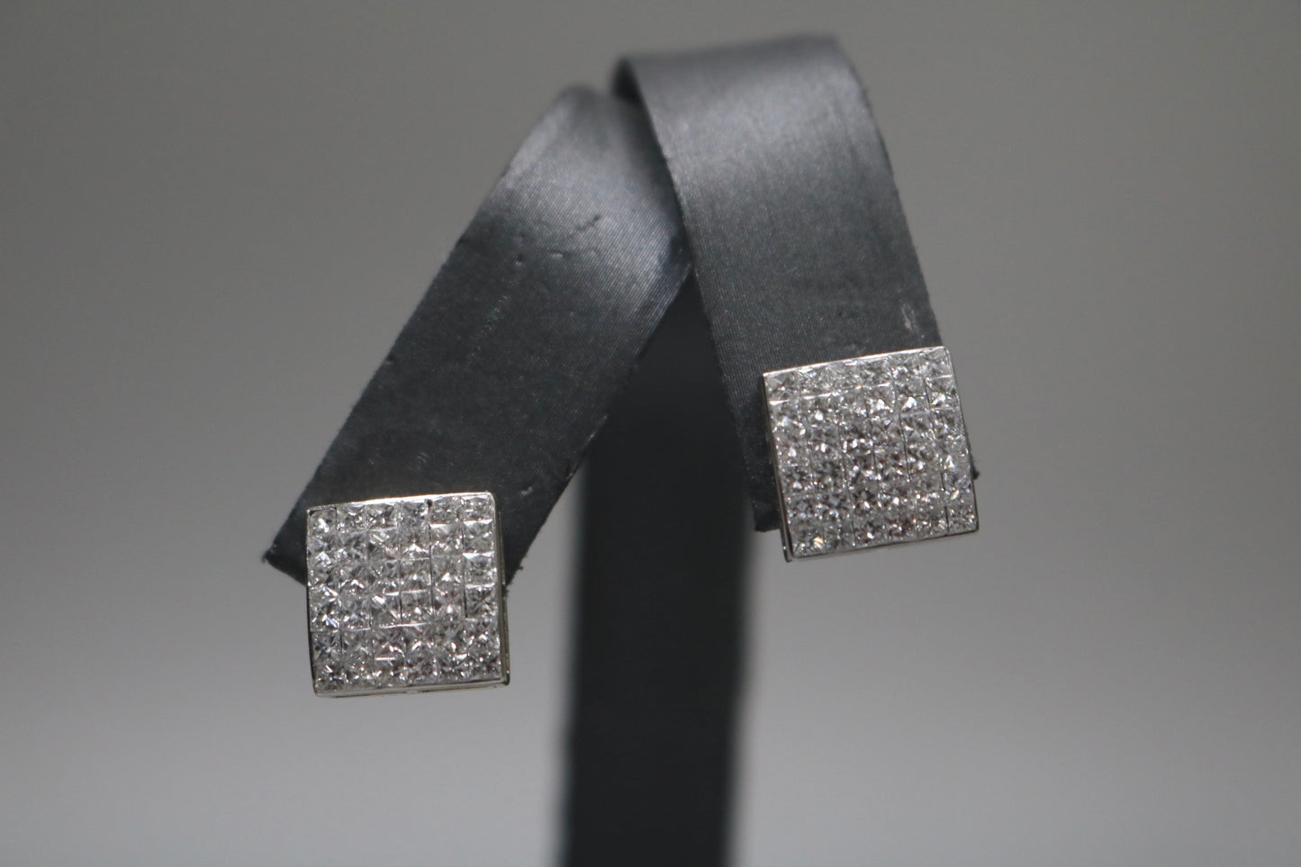 14K White Gold 2.80 CTW Invisible Set Princess Cut Diamond Earrings