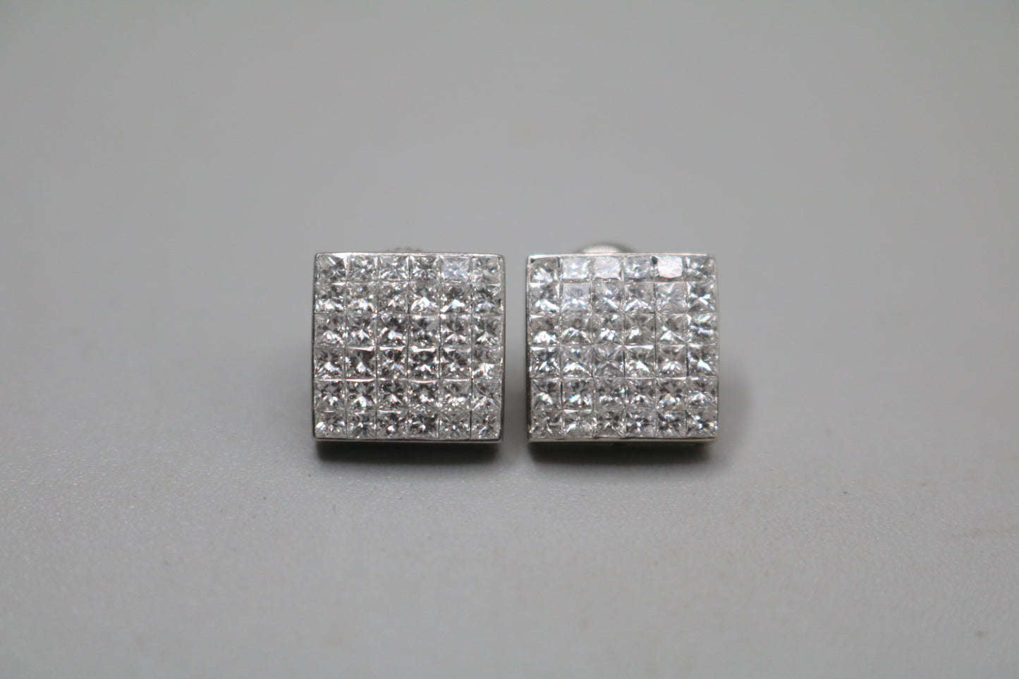 14K White Gold 2.80 CTW Invisible Set Princess Cut Diamond Earrings