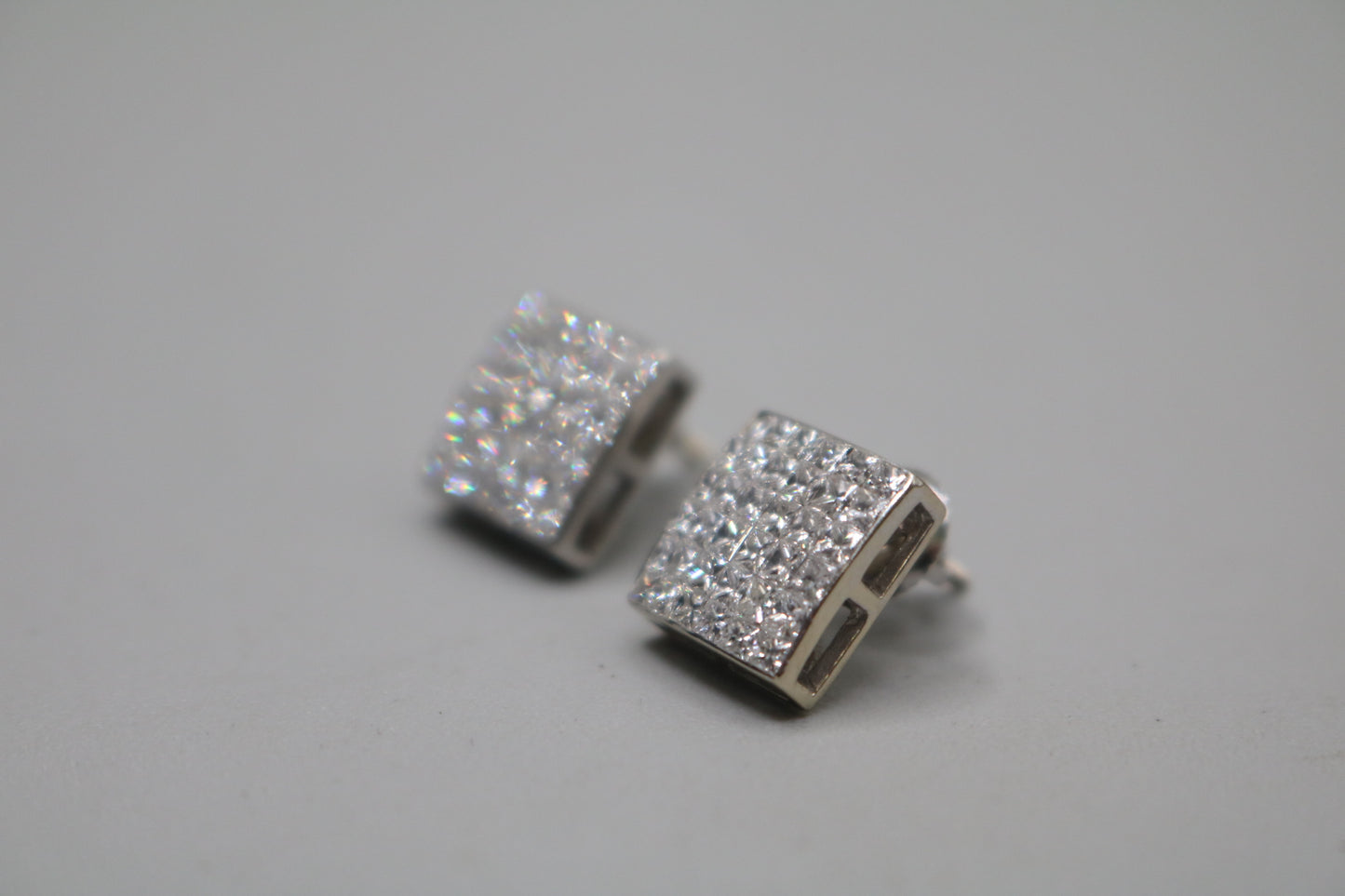 14K White Gold 2.80 CTW Invisible Set Princess Cut Diamond Earrings