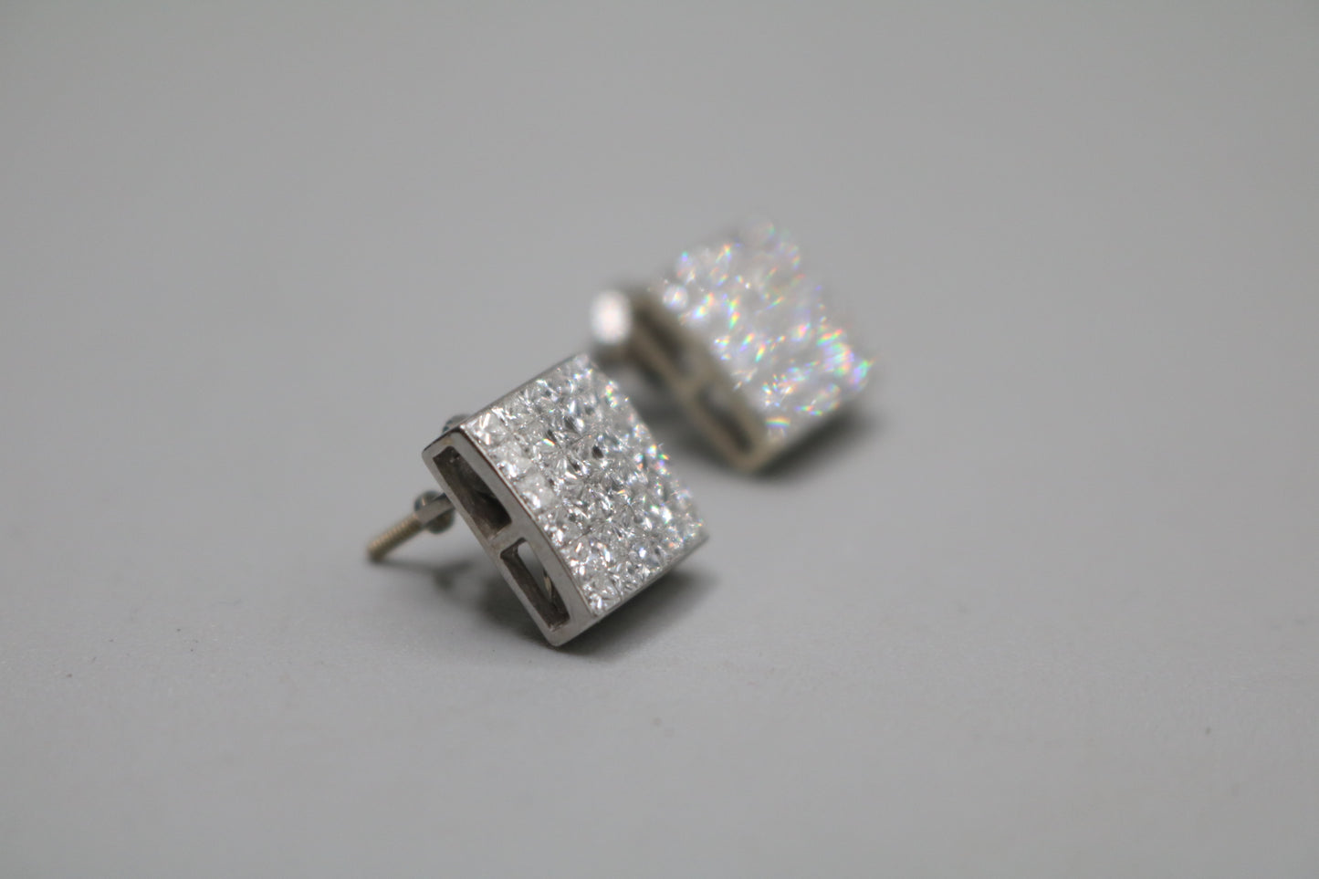 14K White Gold 2.80 CTW Invisible Set Princess Cut Diamond Earrings