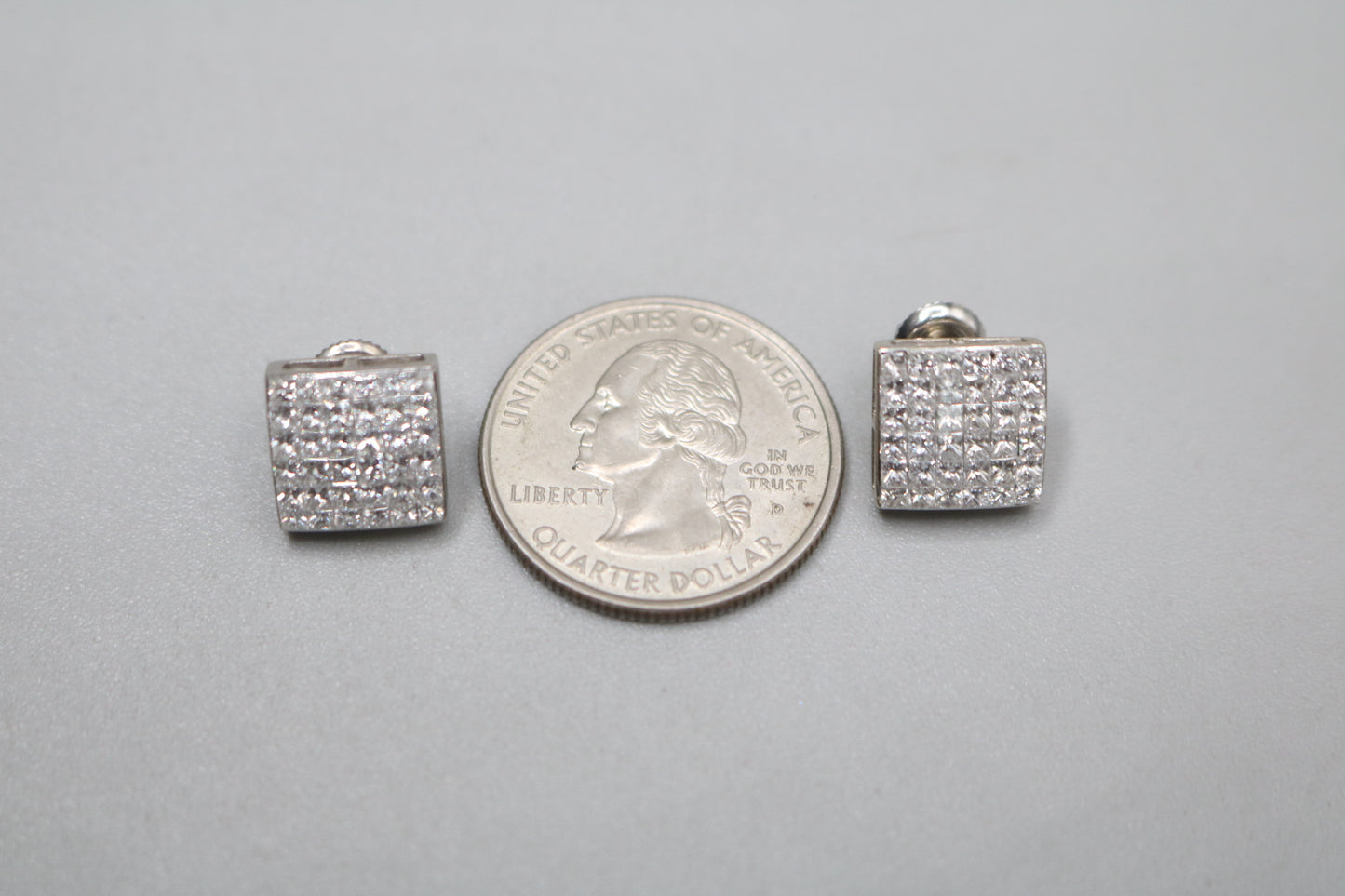 14K White Gold 2.80 CTW Invisible Set Princess Cut Diamond Earrings