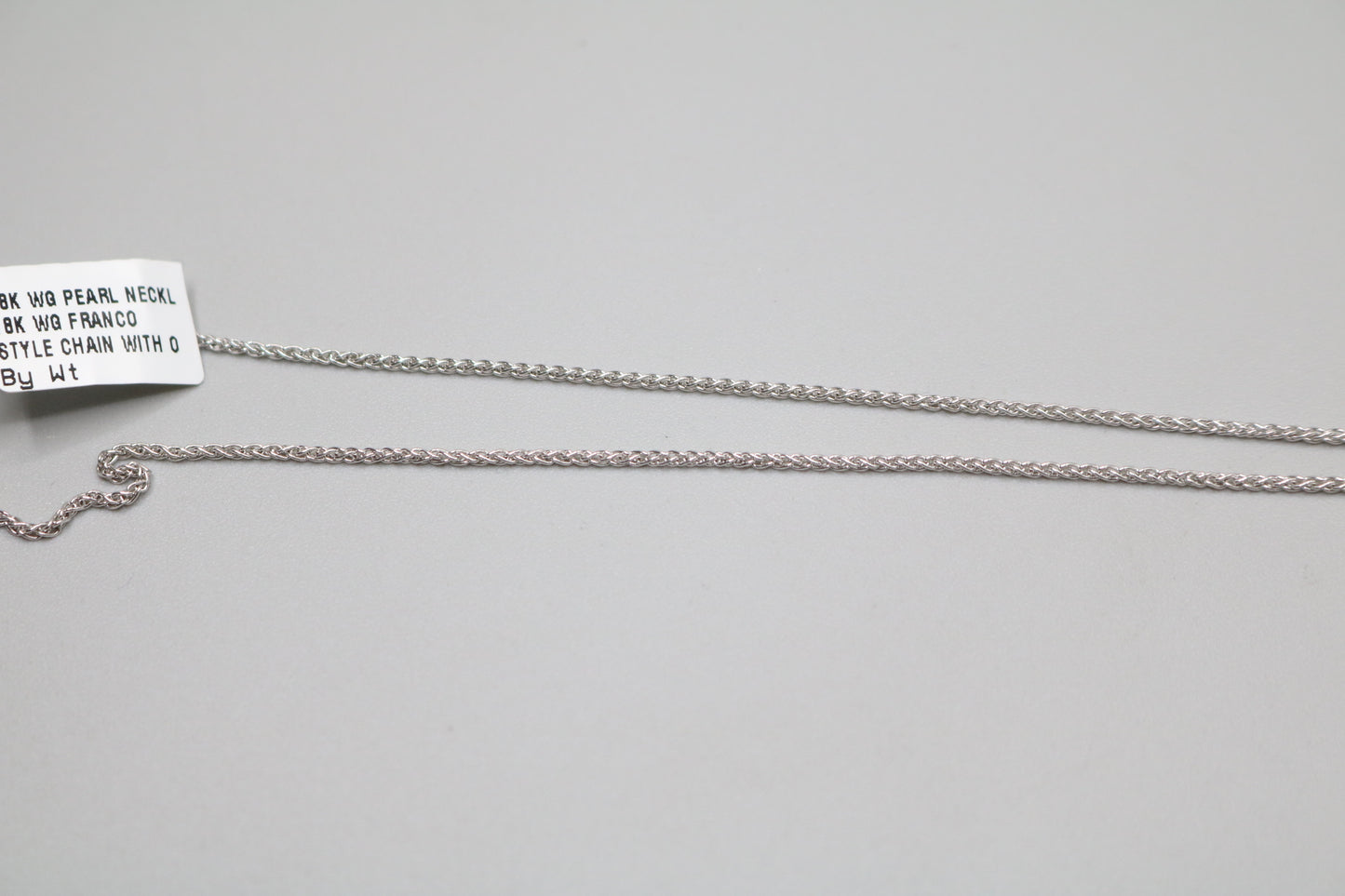 18K White Gold Wheat Chain With Black Pearl Diamond Charm (17 Inches)