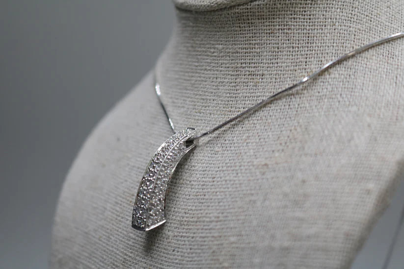 14K White Gold Box Chain with 14K White Gold Fancy Arc Charm (0.66CTW)