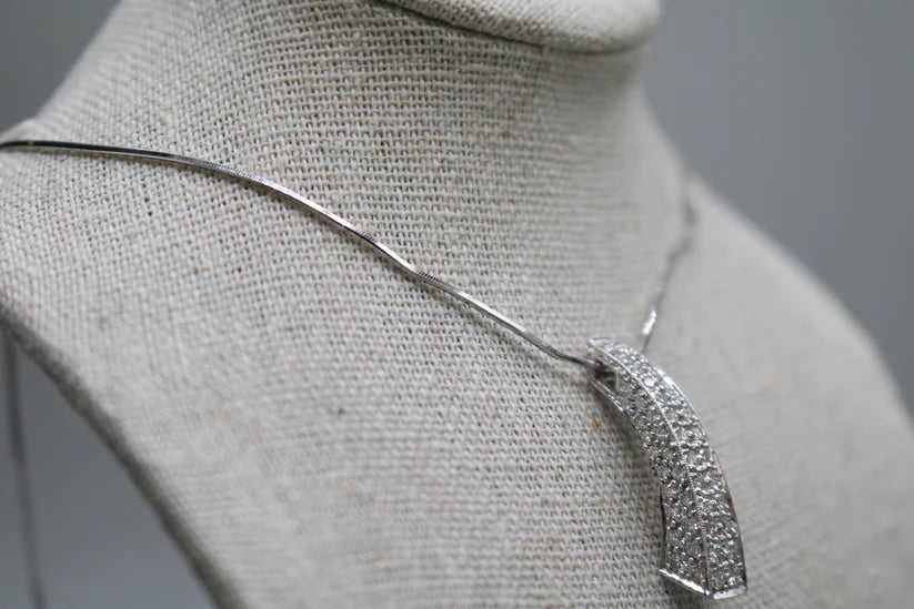 14K White Gold Box Chain with 14K White Gold Fancy Arc Charm (0.66CTW)