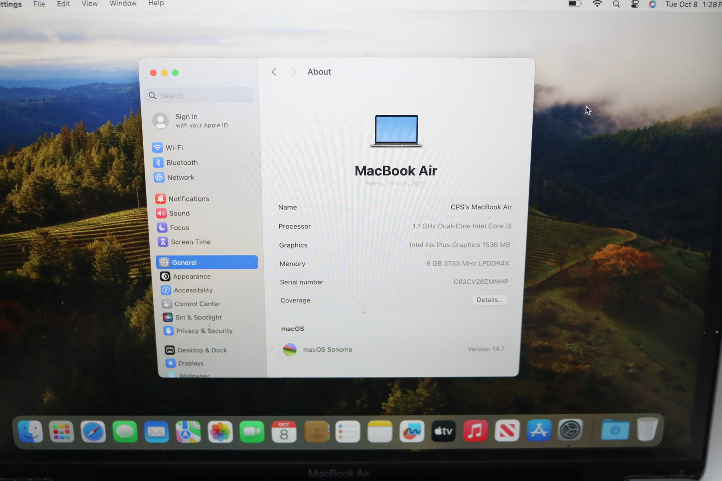 2020 Apple MacBook Air A2179 13-Inch (8GB, 256 GB SSD)