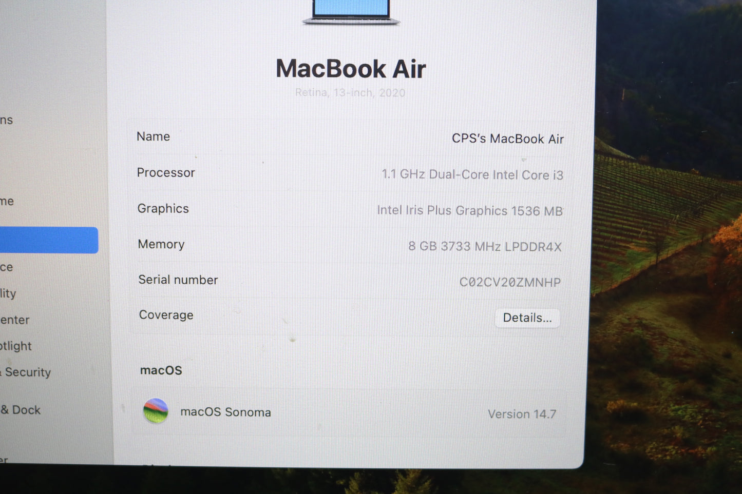 2020 Apple MacBook Air A2179 13-Inch (8GB, 256 GB SSD)