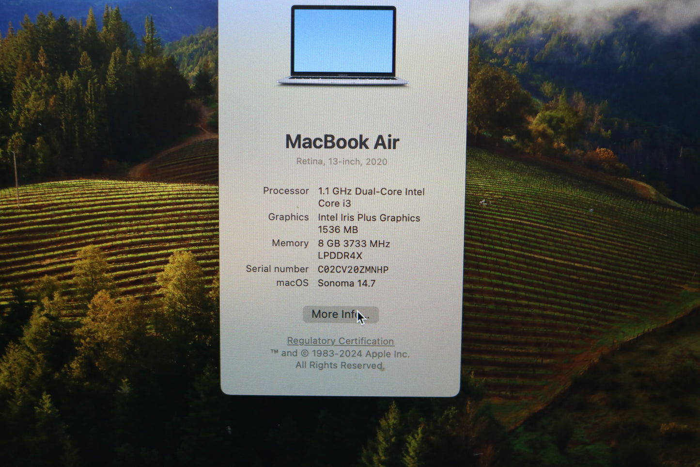 2020 Apple MacBook Air A2179 13-Inch (8GB, 256 GB SSD)