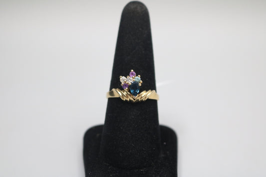 14K Yellow Gold Fancy Diamond and Sapphire Promise Ring (Size 9)