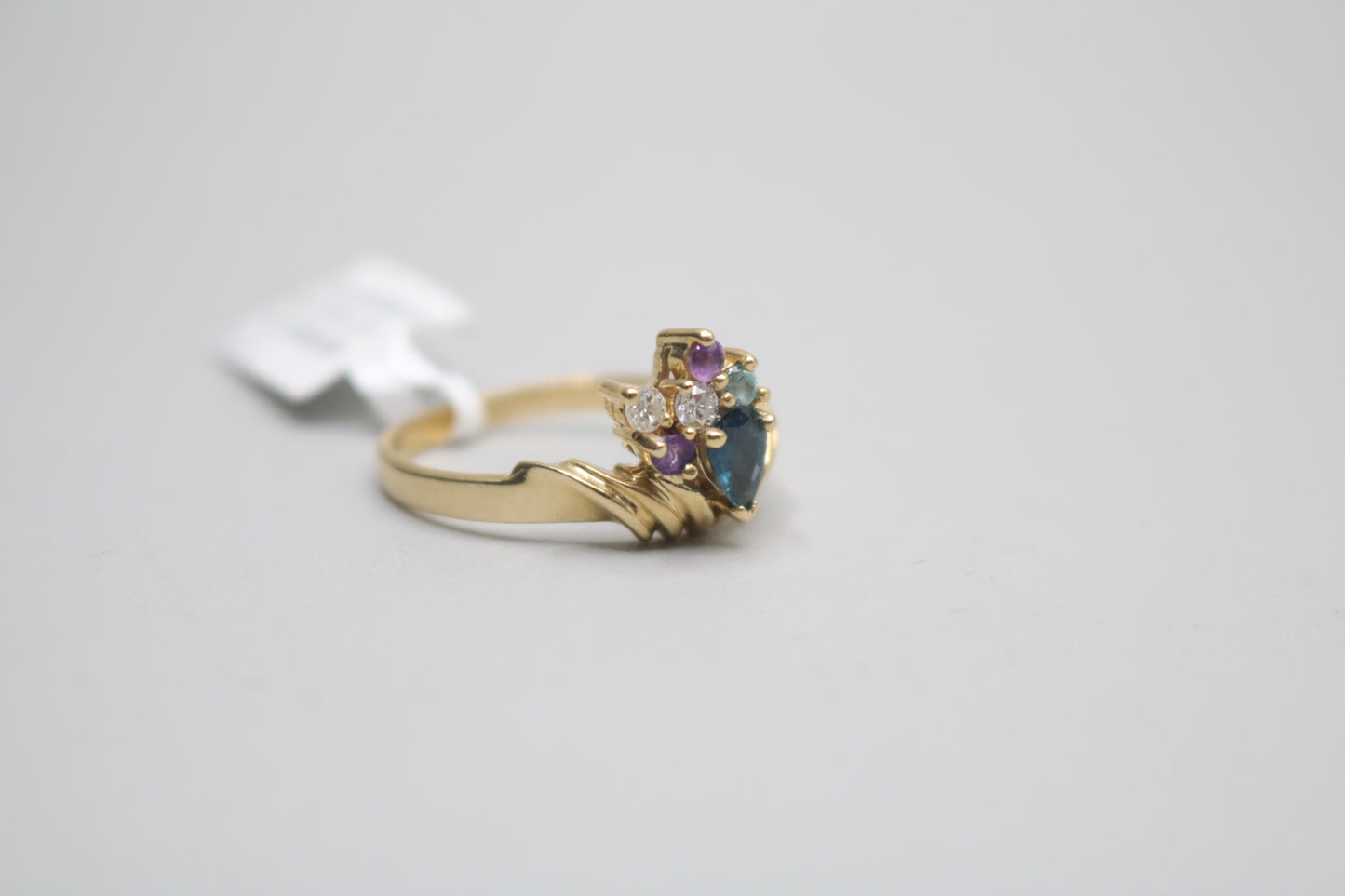 14K Yellow Gold Fancy Diamond and Sapphire Promise Ring (Size 9)