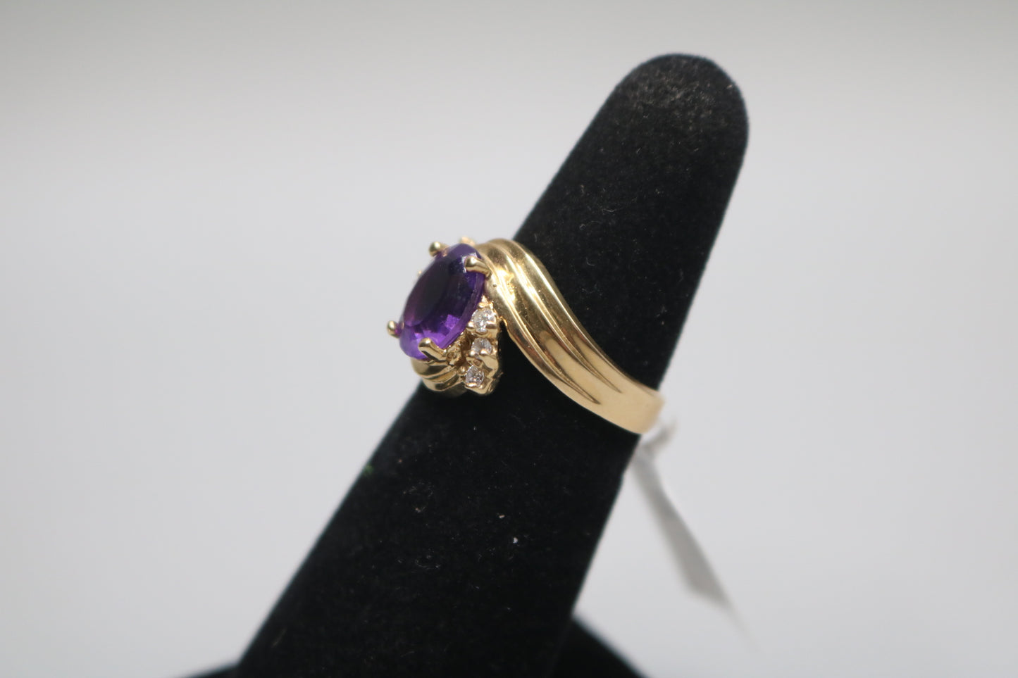 14K Yellow Gold Diamond Bypass Amethyst Ring (Size 6)