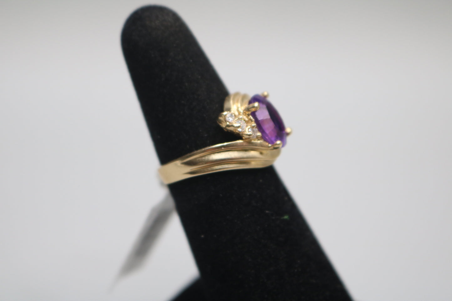 14K Yellow Gold Diamond Bypass Amethyst Ring (Size 6)