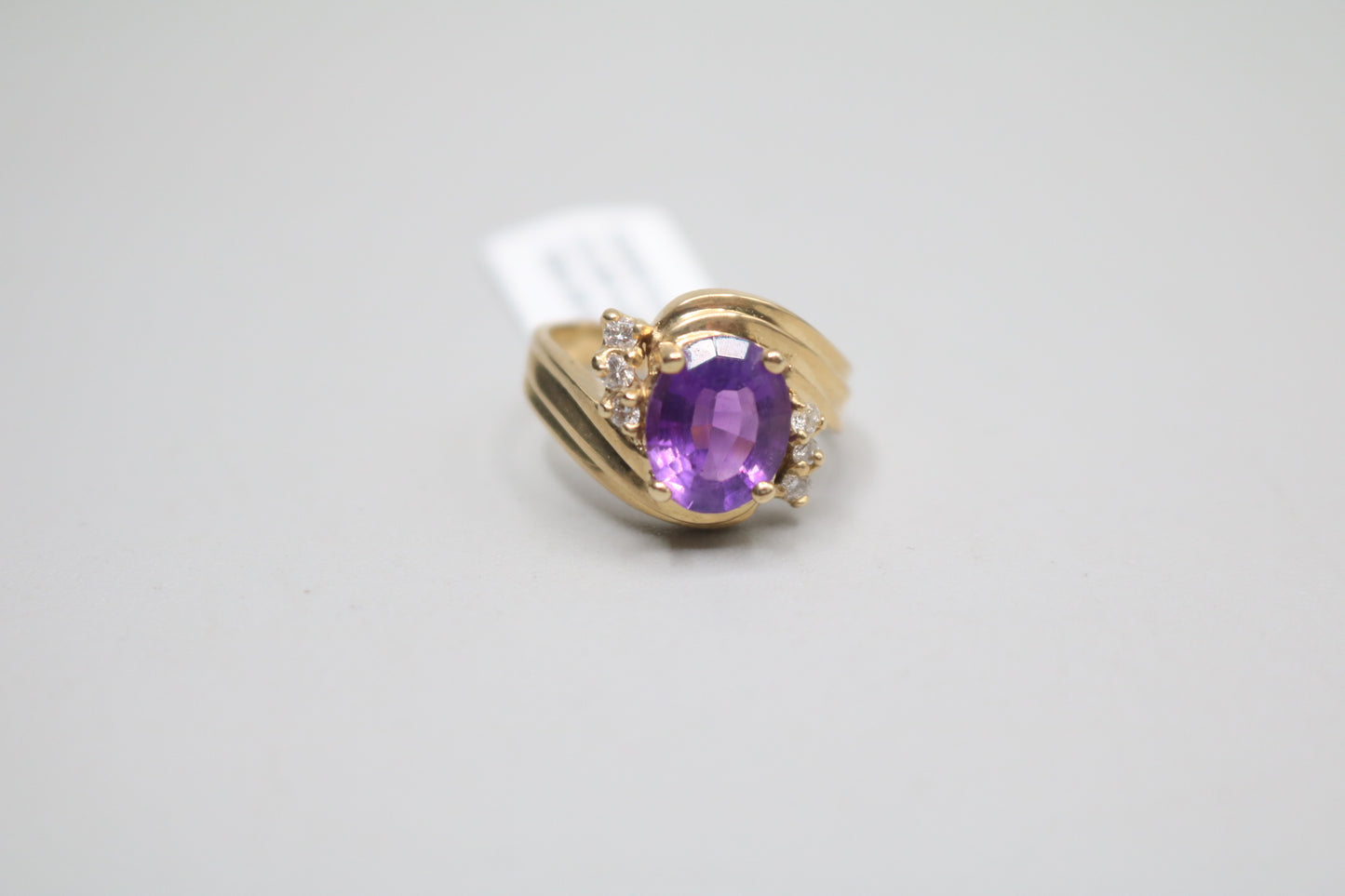 14K Yellow Gold Diamond Bypass Amethyst Ring (Size 6)
