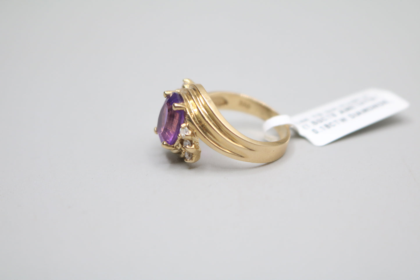 14K Yellow Gold Diamond Bypass Amethyst Ring (Size 6)
