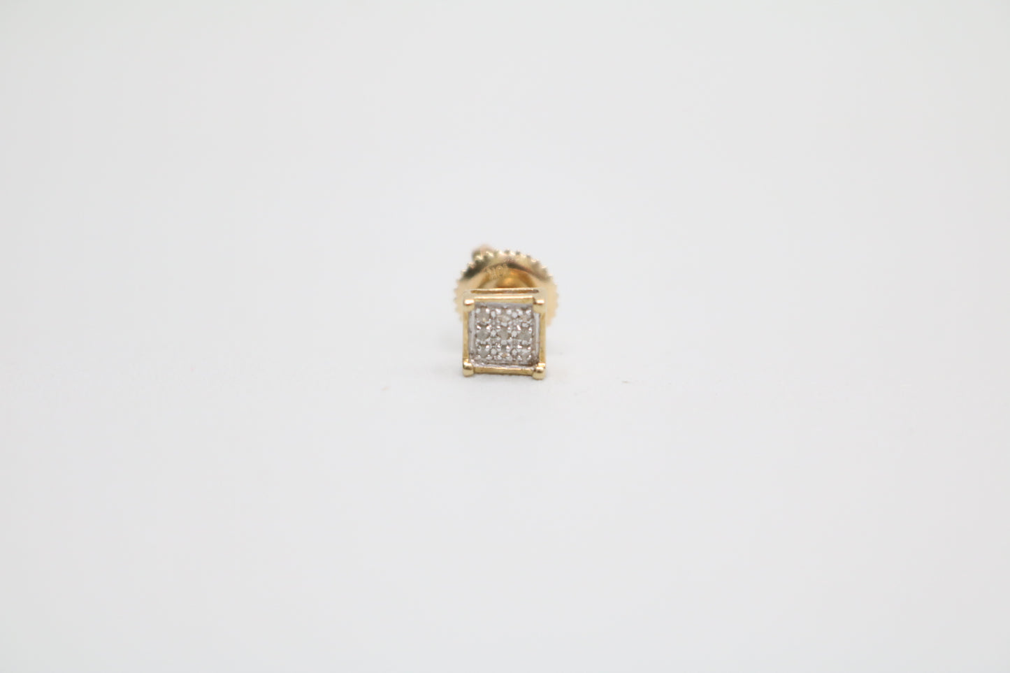 10K Yellow Gold Diamond Square Face Single Stud Earring (0.045CTW)