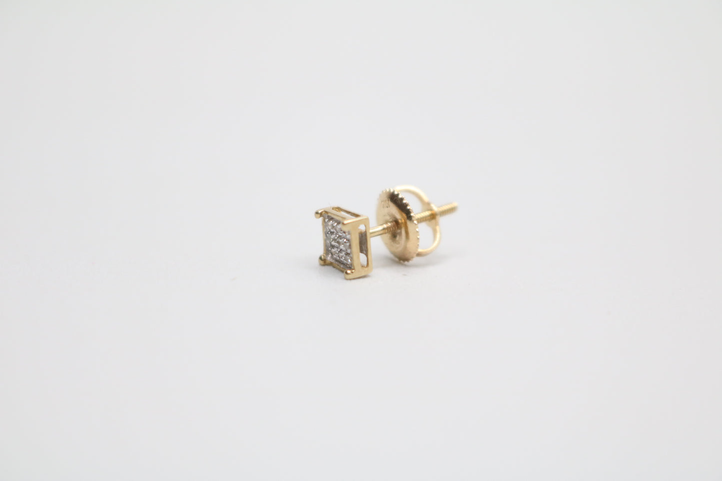 10K Yellow Gold Diamond Square Face Single Stud Earring (0.045CTW)