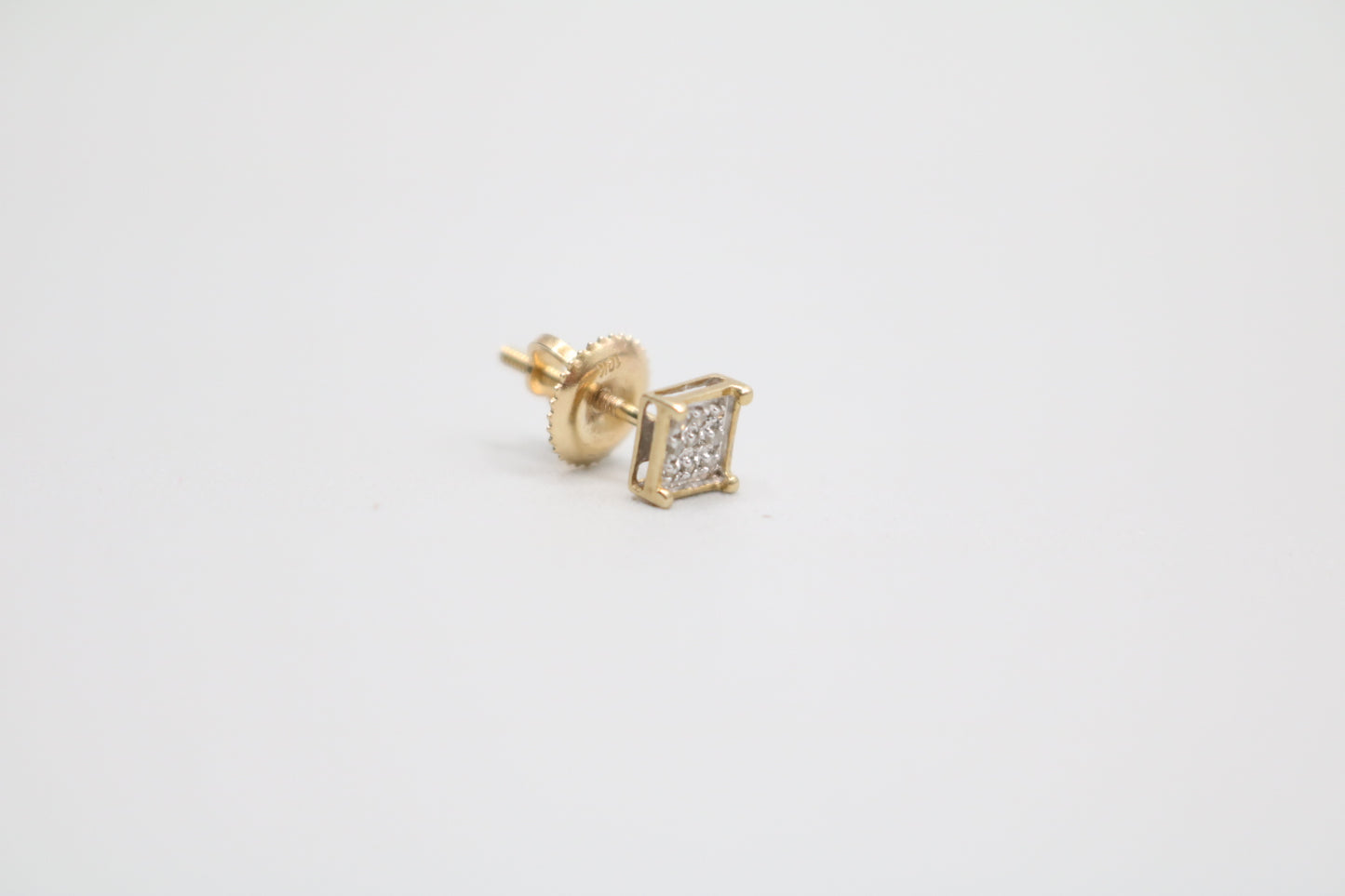 10K Yellow Gold Diamond Square Face Single Stud Earring (0.045CTW)