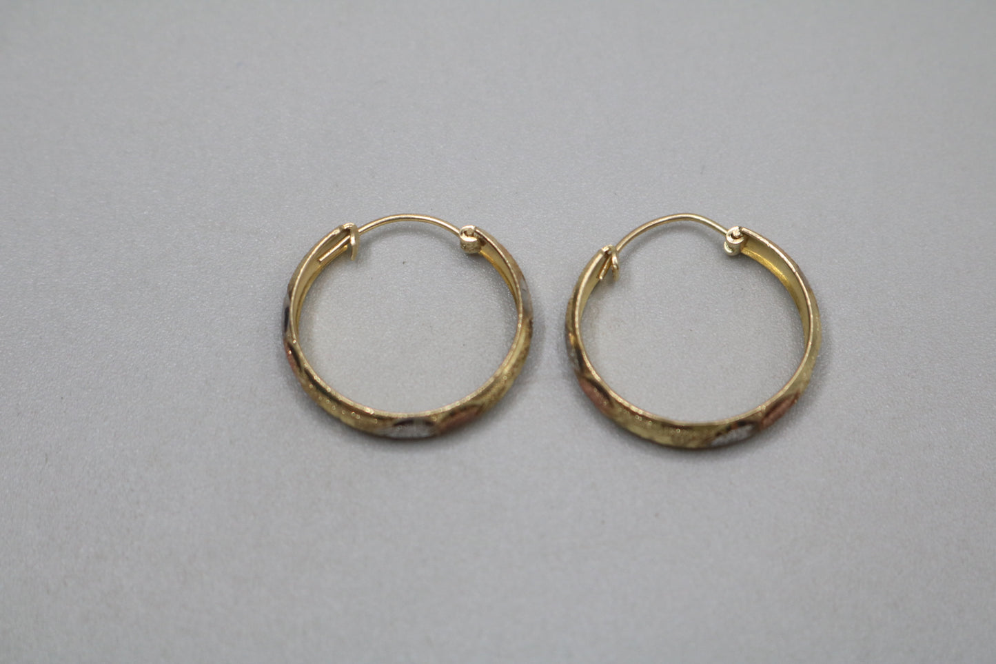 10K Three-Toned Fancy Hoop Style Earrings (3.2 Grams)