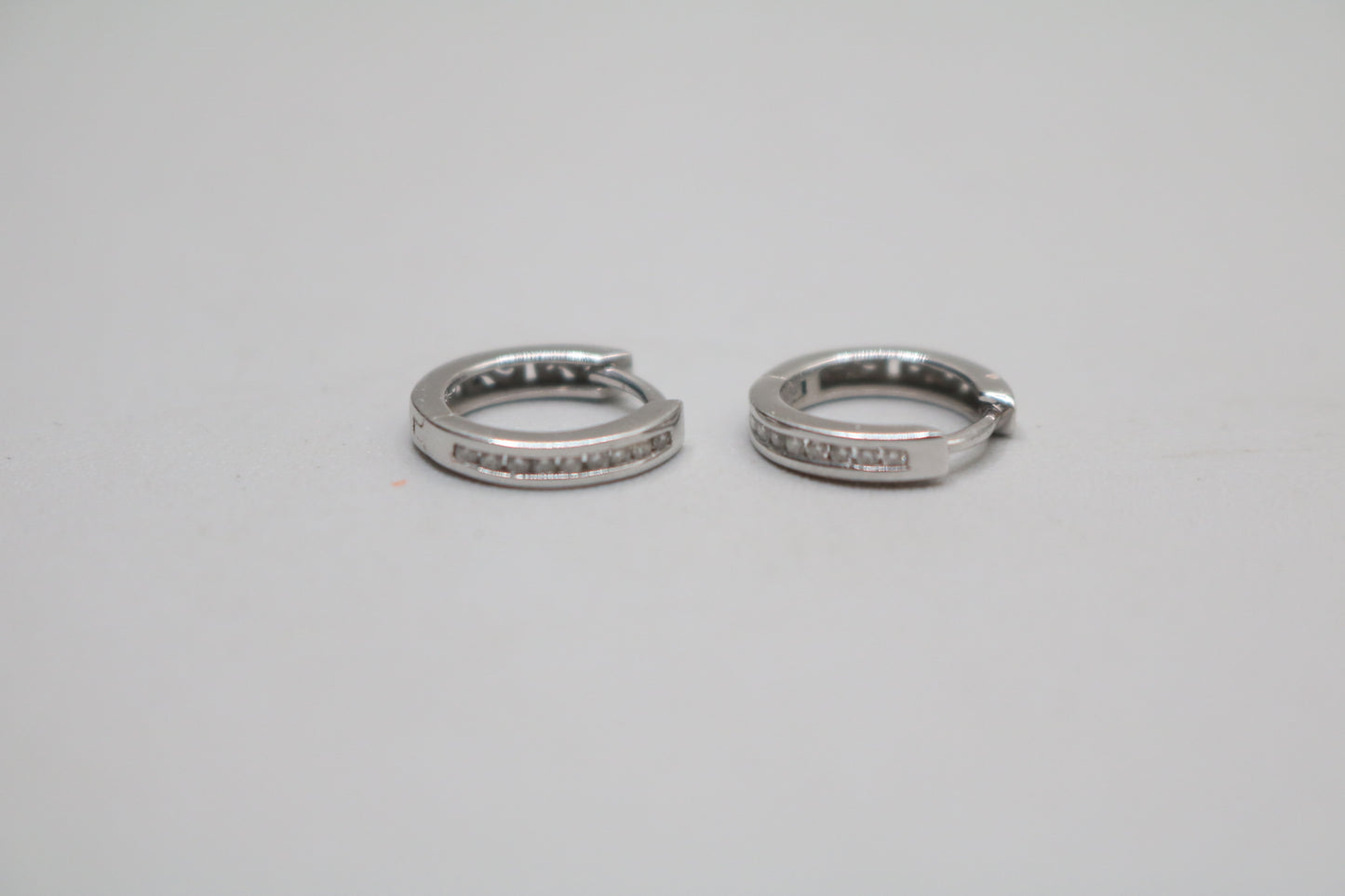 14K White Gold Small Diamond Hoop Pair Earrings (2.0 Grams)
