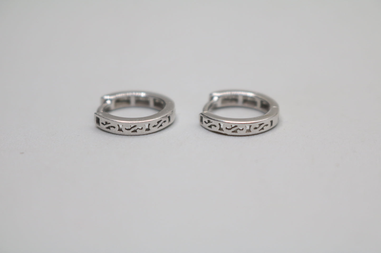 14K White Gold Small Diamond Hoop Pair Earrings (2.0 Grams)