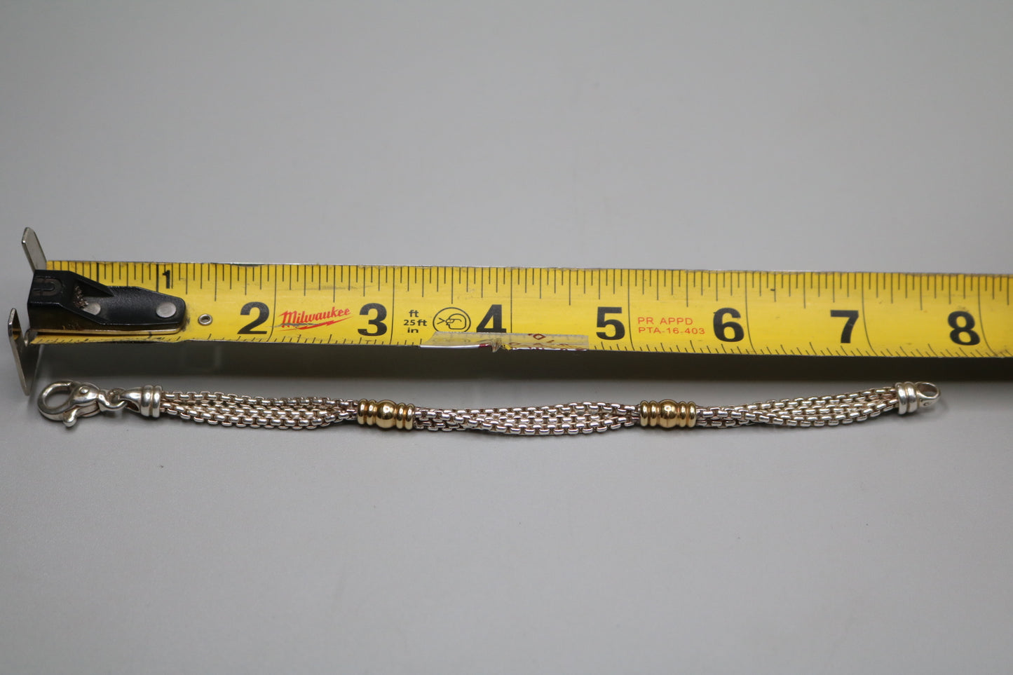 925 Silver/18K Yellow Gold Beaded Triple Chain Bracelet (7 1/2 inches)