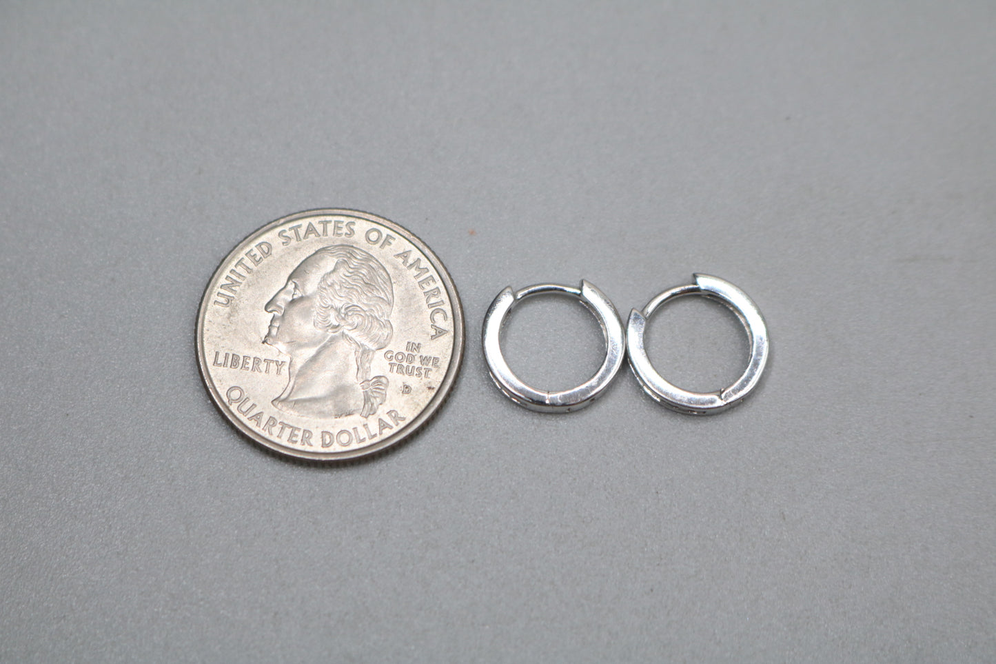 14K White Gold Small Diamond Hoop Pair Earrings (2.0 Grams)